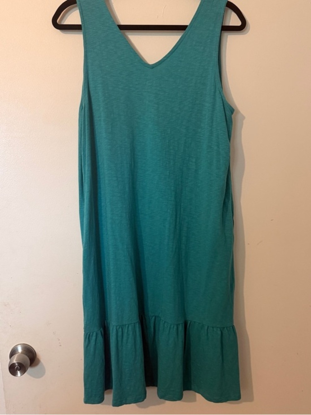 J. Jill Teal Sleeveless V-Neck Midi Dress with Ruffle Hem Casual Summer